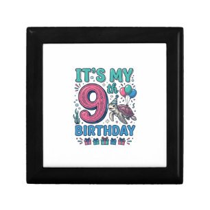 Cute 9th Birthday Turtle Vintage Kids Shirt Design Gift Box