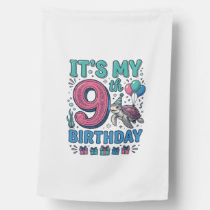 Cute 9th Birthday Turtle Vintage Kids Shirt Design House Flag