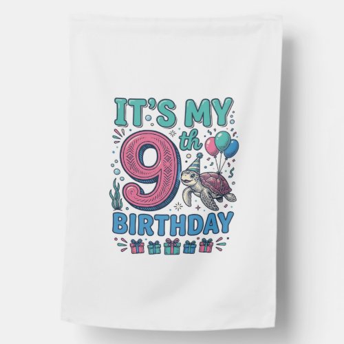 Cute 9th Birthday Turtle Vintage Kids Shirt Design House Flag