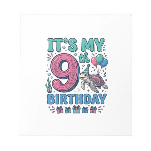 Cute 9th Birthday Turtle Vintage Kids Shirt Design Notepad