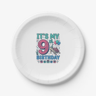 Cute 9th Birthday Turtle Vintage Kids Shirt Design Paper Plates