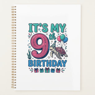 Cute 9th Birthday Turtle Vintage Kids Shirt Design Planner
