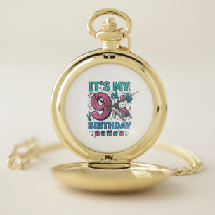 Cute 9th Birthday Turtle Vintage Kids Shirt Design Pocket Watch