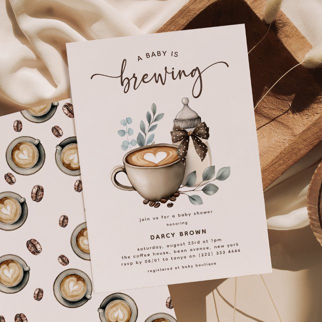 Cute 'a Baby is Brewing' Coffee Baby Shower Invitation (Creator Uploaded)