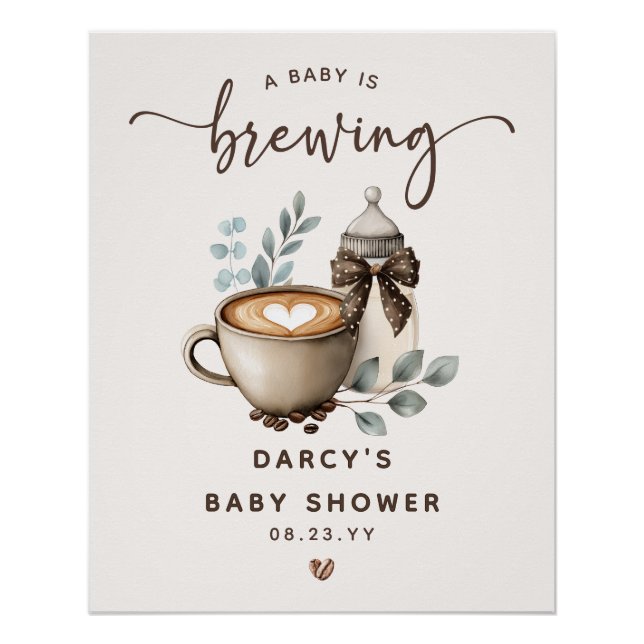 Cute 'a Baby is Brewing' Coffee Baby Shower Poster (Front)