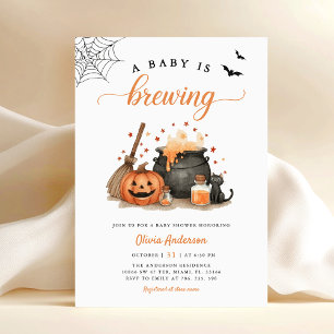 Cute A Baby is Brewing Halloween Baby Shower Invitation
