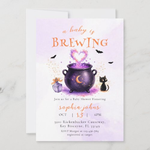Cute A Baby Is Brewing Halloween Baby Shower Invitation