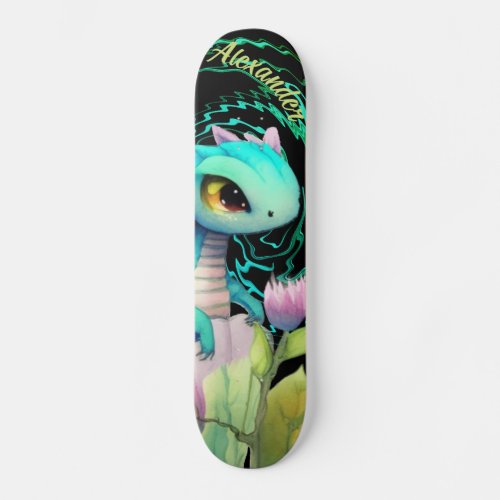 Cute a Cartoon Dragon Edit Your  Name Skateboard