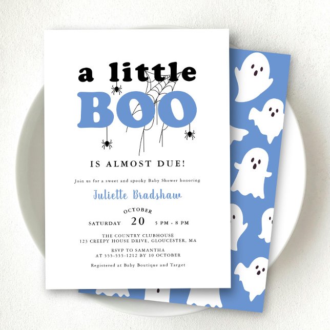 Cute A Little Boo Blue Halloween Boy Baby Shower Invitation (Creator Uploaded)
