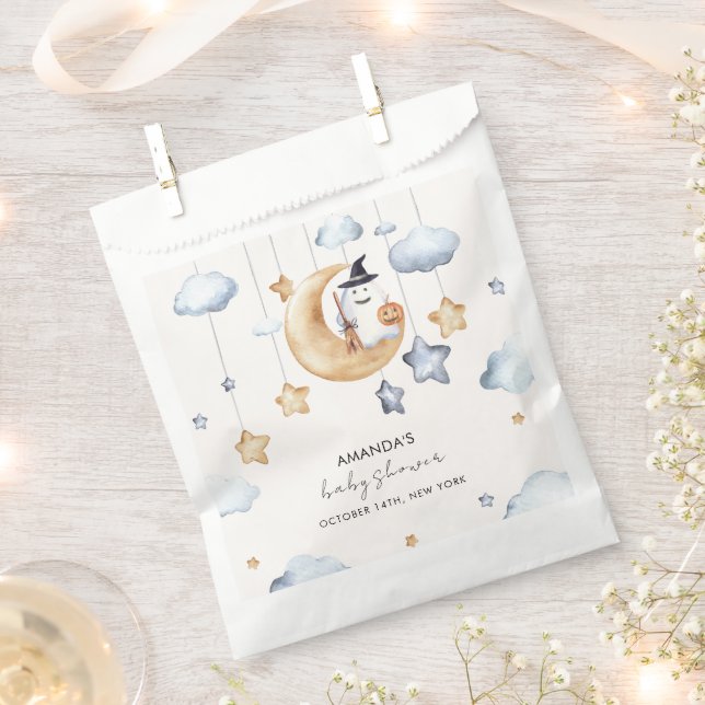 Cute A Little Boo Moon Stars Baby Shower  Favor Bag (Clipped)