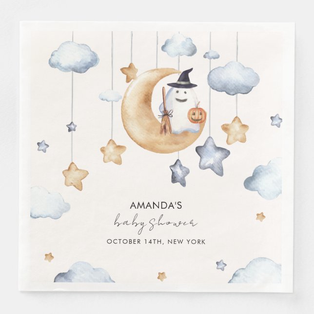 Cute A Little Boo Moon Stars Baby Shower  Paper Dinner Napkins (Front)