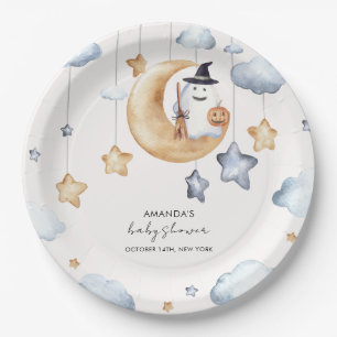 Cute A Little Boo Moon Stars Baby Shower Paper Plates