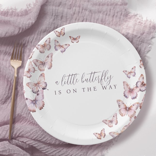 Cute A Little Butterfly Is On The Way Baby Shower Paper Plates (Creator Uploaded)