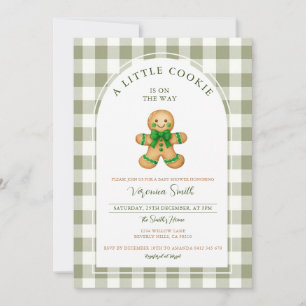 Cute A little Cookie baby shower green gingham  Invitation