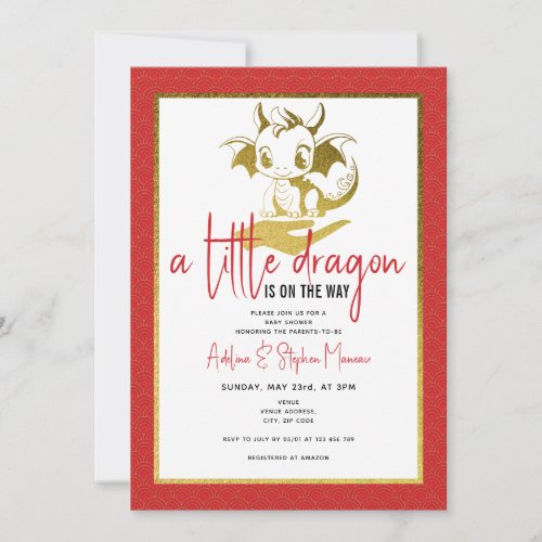 Cute A Little Dragon Is On The Way Red Baby Shower Invitation