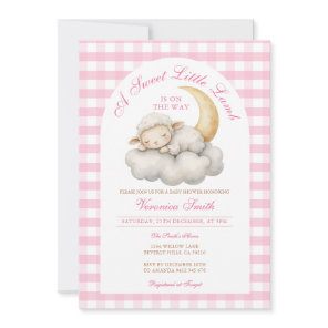 Cute A little lamb baby shower Boho Pink gingham Invitation