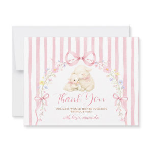 Cute A little lamb baby shower Pink Bow Gingham Thank You Card