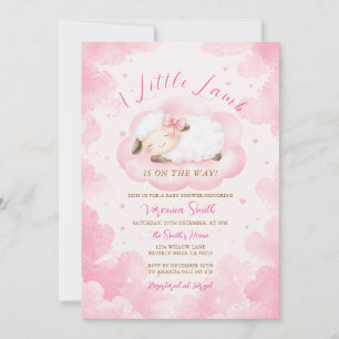 Cute A Little Lamb Baby Shower Pink Cloud Theme Invitation