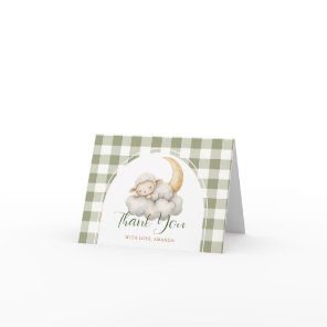 Cute A little lamb baby shower Sage Green Gingham Thank You Card