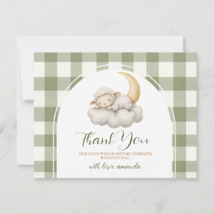 Cute A little lamb baby shower Sage Green Gingham Thank You Card