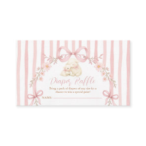 Cute A little lamb Pink Bow Floral Diaper Raffle Enclosure Card