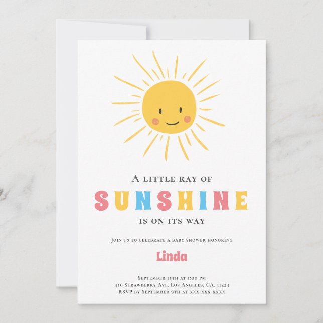 Cute A Little Ray of Sunshine Baby Shower Invitation (Front)