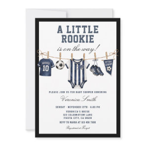Cute A Little Rookie Soccer Sports Boy Baby Shower Invitation