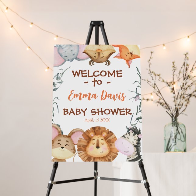 Cute A Little Wild One Baby Shower Welcome Sign (In Situ (Stand))