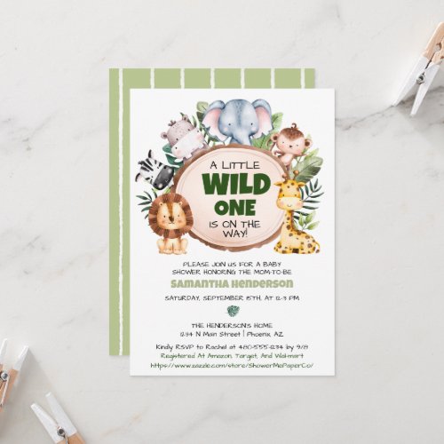 Cute A Little Wild One Safari Animals Baby Shower Invitation