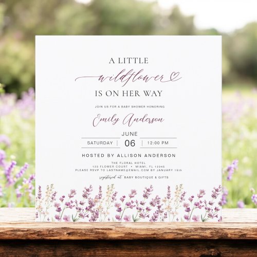 Wildflower Floral or wildflower baby shower invitation