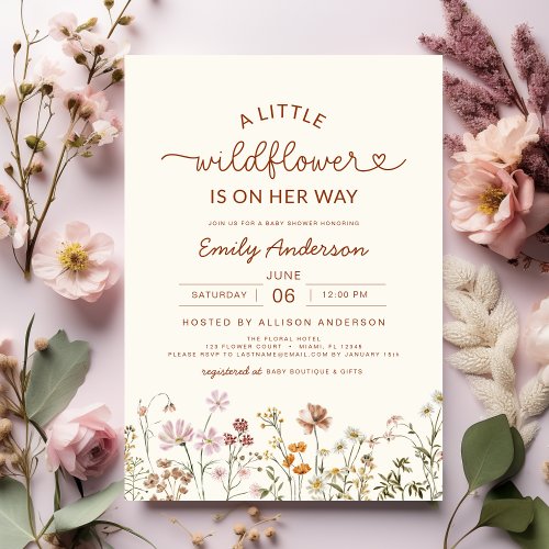 Wildflower Terracotta Floral or wildflower baby shower invitation