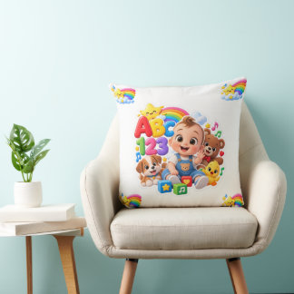 Cute ABC 123 Baby Learning Rainbow Nursery Design Throw Pillow