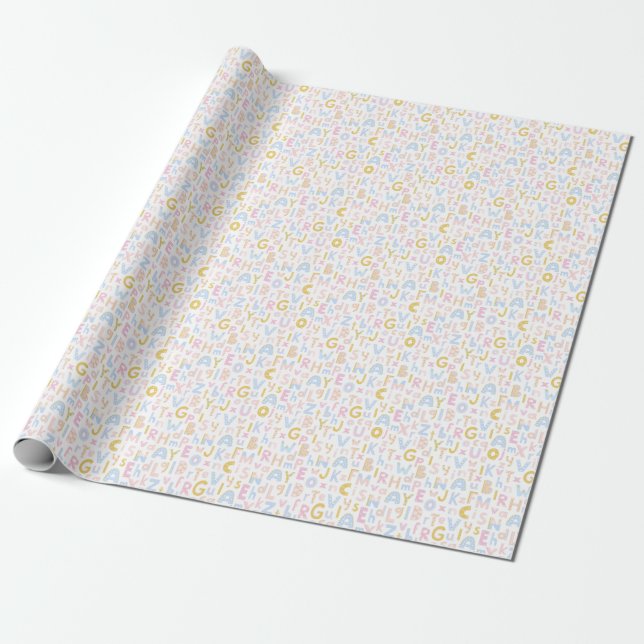 Cute ABC Alphabet Pattern Pastel Baby Shower Wrapping Paper (Unrolled)