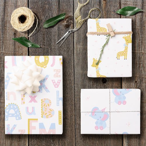 Cute ABC Alphabet Pattern Pastel Baby Shower Wrapping Paper Sheets