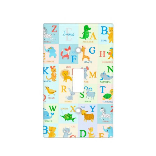 Cute ABC Animal Alphabet Pattern with First Name Light Switch Cover