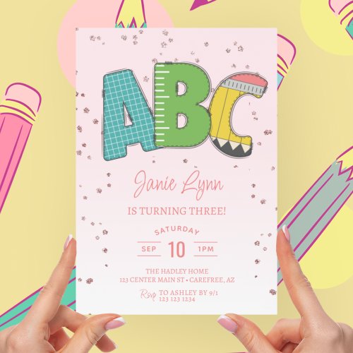 Cute ABC School 3rd Birthday Party Invitation