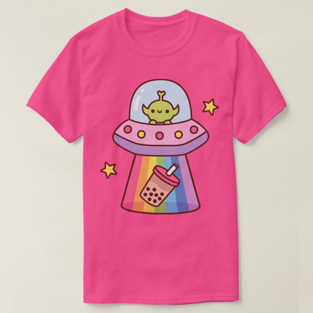 Cute  Abducts Bubble Tea Funny T-Shirt (Design Front)