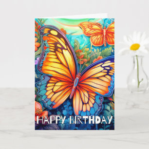 Cute Abstract Artsy Butterfly   Happy Birthday Card