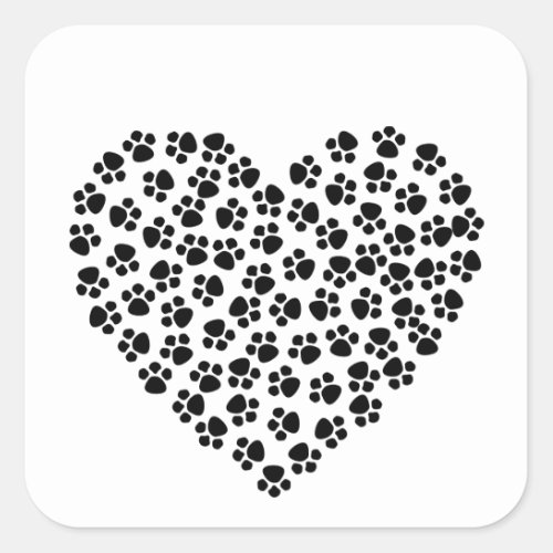 Cute Abstract Black Paw Prints Hearts Valentine Square Sticker
