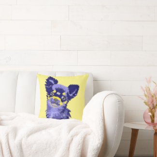 Cute Abstract Blue Chihuahua Throw Pillow