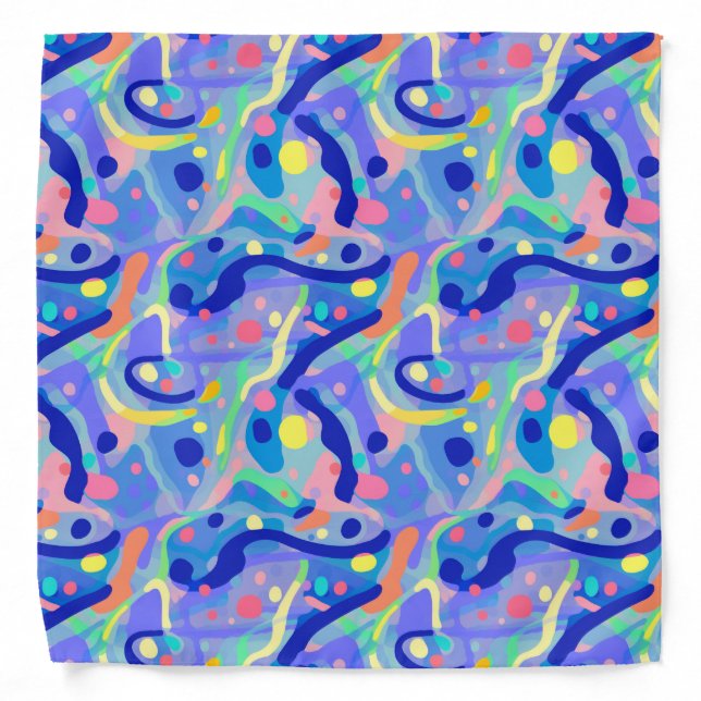 Cute Abstract Blue Pastel Neon Repeating Pattern Bandana (Front)