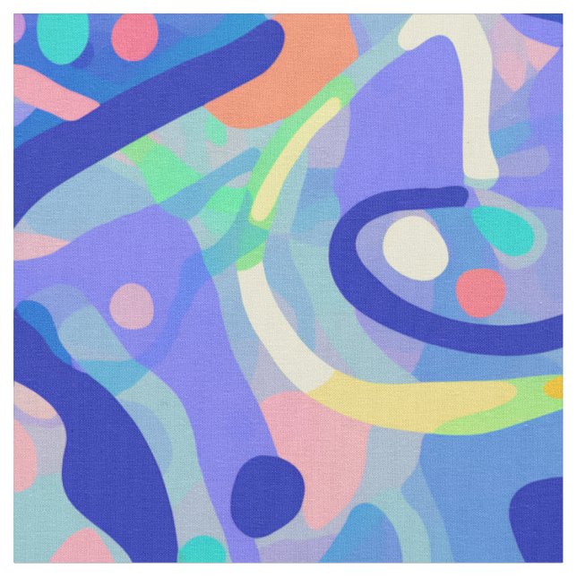 Cute Abstract Blue Pastel Neon Repeating Pattern Fabric (Close Up)