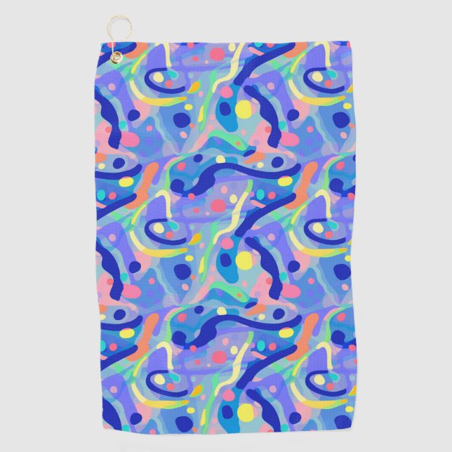 Cute Abstract Blue Pastel Neon Repeating Pattern Golf Towel (Front)