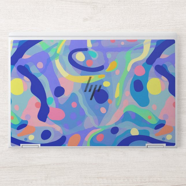 Cute Abstract Blue Pastel Neon Repeating Pattern HP Laptop Skin (Front)