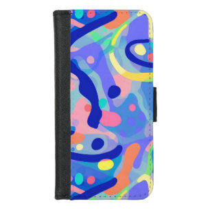 Cute Abstract Blue Pastel Neon Repeating Pattern iPhone 8/7 Wallet Case
