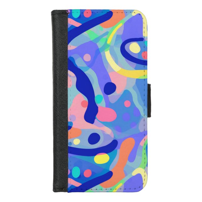 Cute Abstract Blue Pastel Neon Repeating Pattern iPhone Wallet Case (Front)