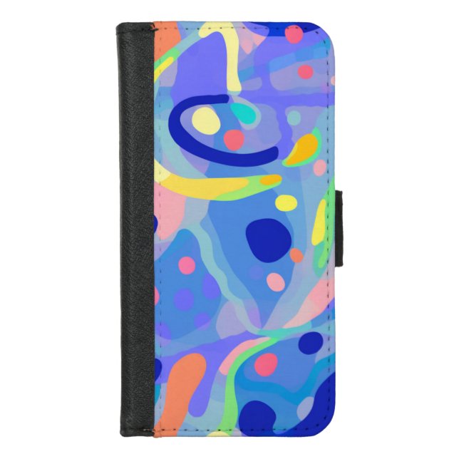Cute Abstract Blue Pastel Neon Repeating Pattern iPhone Wallet Case (Front)