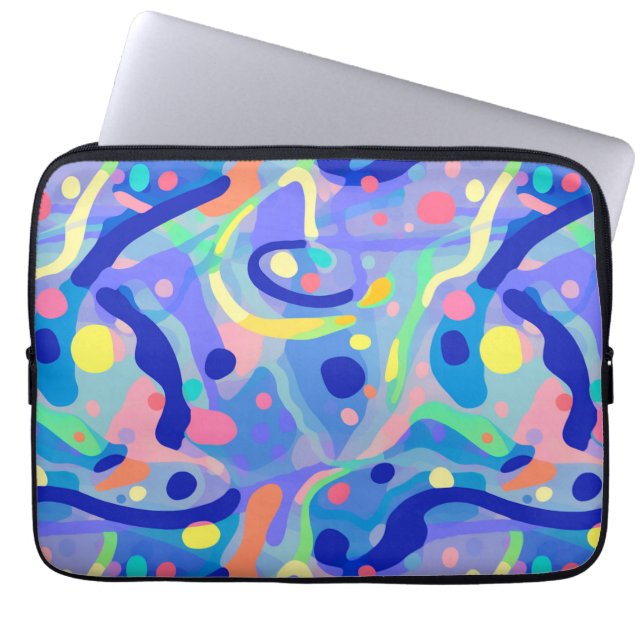 Cute Abstract Blue Pastel Neon Repeating Pattern Laptop Sleeve (Front)