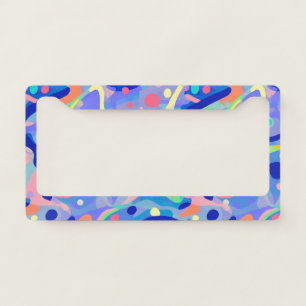 Cute Abstract Blue Pastel Neon Repeating Pattern License Plate Frame