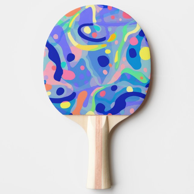 Cute Abstract Blue Pastel Neon Repeating Pattern Ping Pong Paddle (Front)